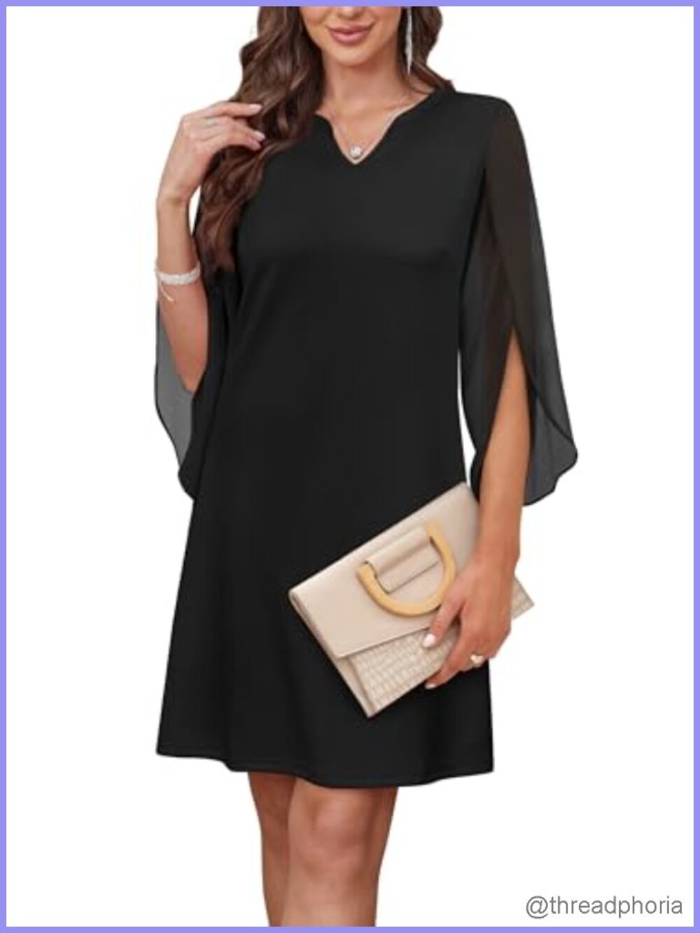 Chiffon Sleeve A-Line Cocktail Dress V-Neck 3/4 Sleeve Party